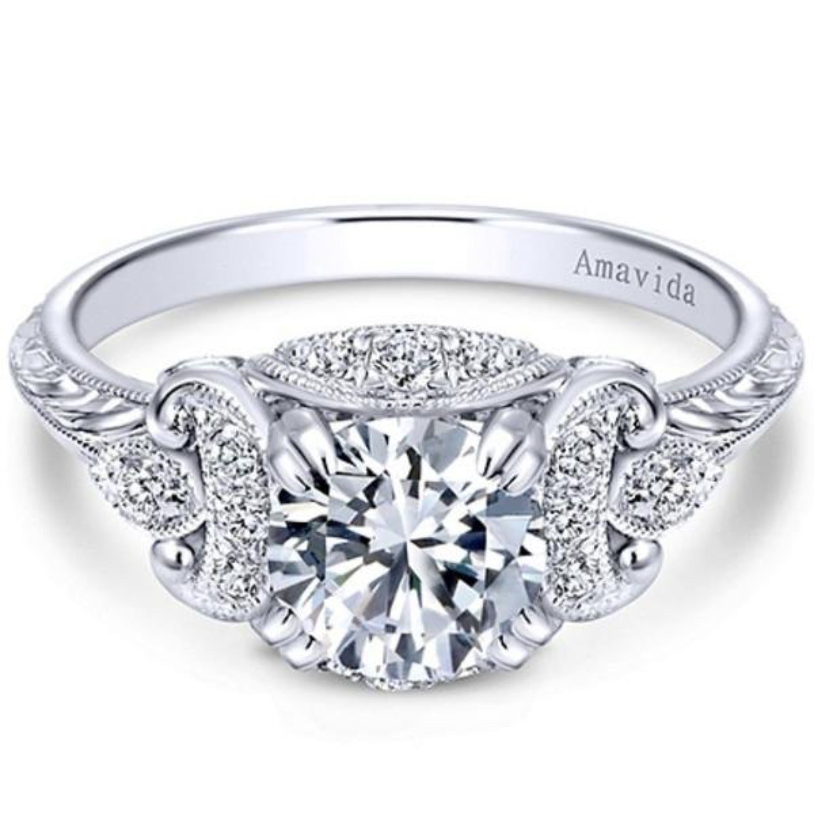 Vintage Halo Engagement Ring With Diamond Accents : 41166 : Arden Jewelers